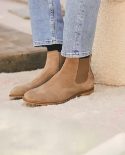 HOLDEN 5  Chelsea boots Croûte Velours Taupe Homme