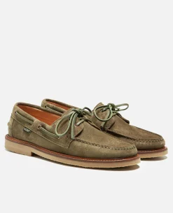 JAX 5  Chaussures Bateau Croûte Velours Vert Homme