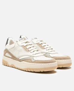 JAYDEN F  Sneakers Cuir Ecru-Taupe Femme