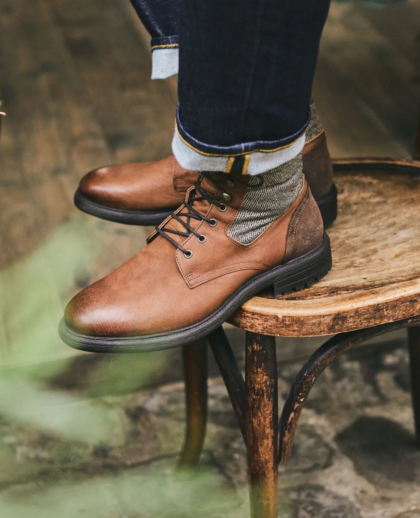 MYSTIK B VGT Boots cuir tannage végétal et textile cognac