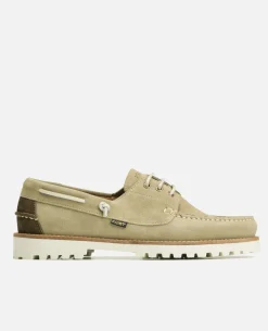 STONE V Chaussures Bateau Croûte Velours Vert Homme