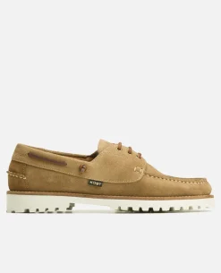 STONE V Chaussures Bateau Croûte Velours Taupe Homme