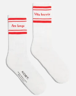 VITA BREVIS Chaussettes Made in France Coton bio Écru et Rouge